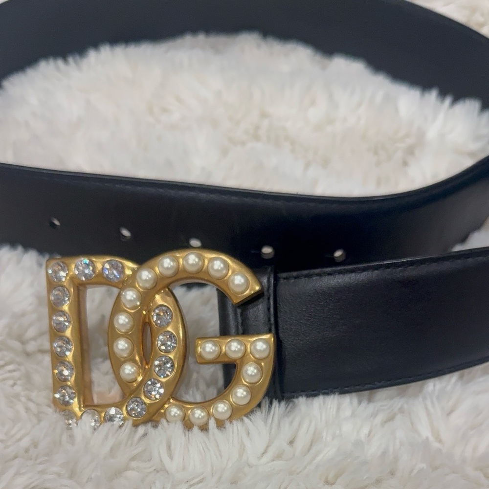 DG Swarovski Logo Leather Belt
